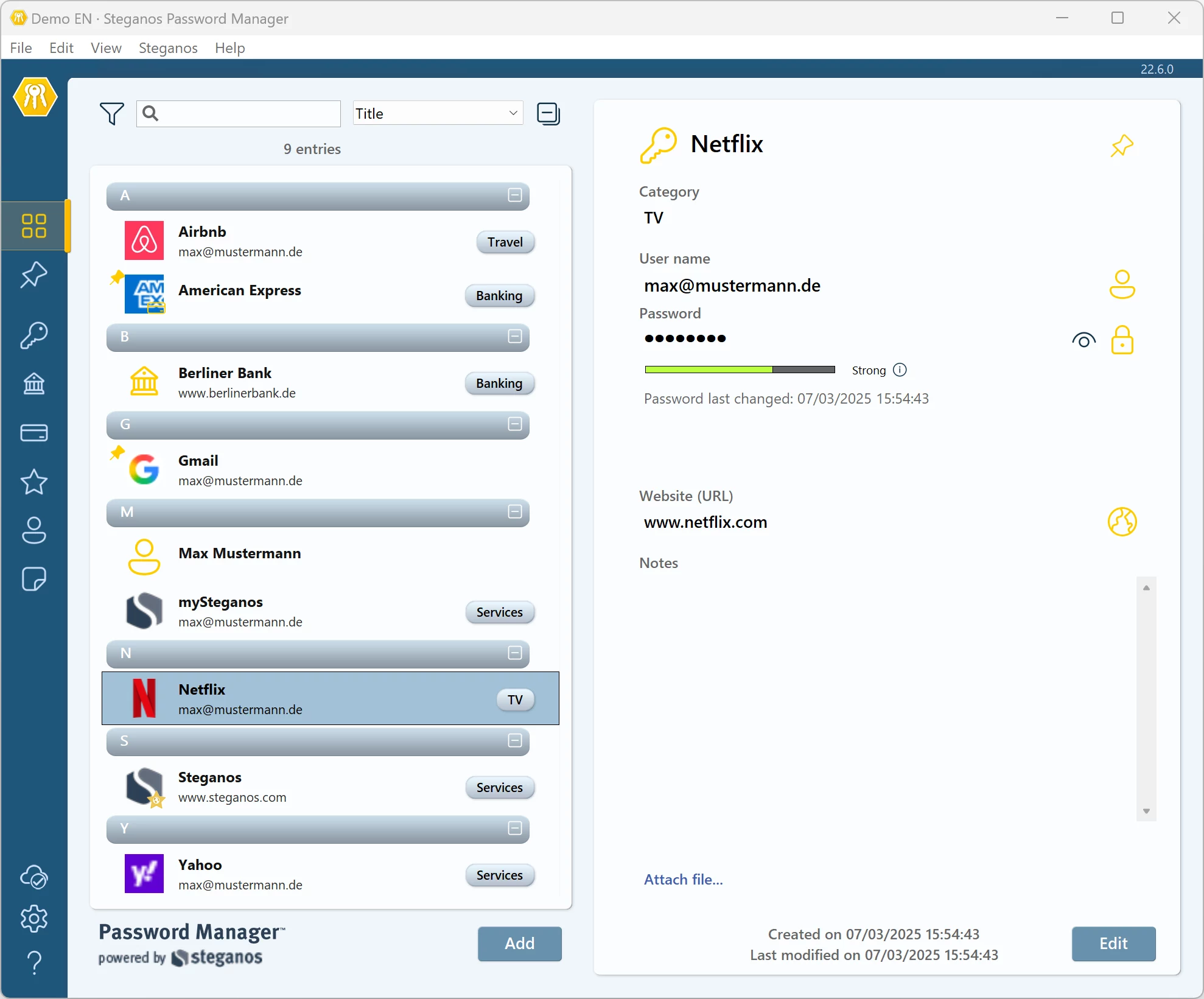 Windows 版 Steganos Password Manager
